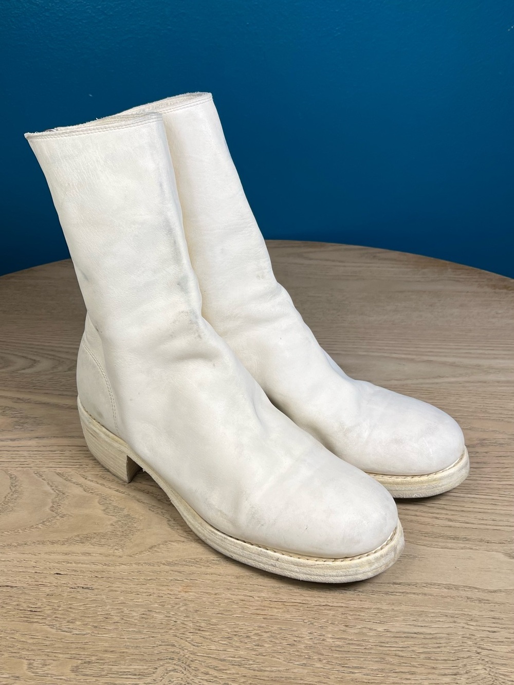 GUIDI 788z White Calf Leather Back Zip Ankle Boots Made in Italy Size 41